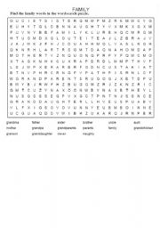 English worksheet: family words wordsearch puzzle