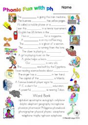 3 pages of Phonic Comics with ph study: worksheet, comic dialogue and key (#35)