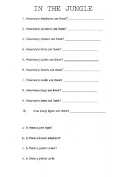 English worksheet: In the jungle