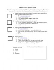 English Worksheet: Science Internet Research Activity