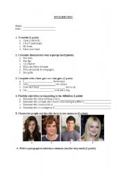 English worksheet: English Test on Introducing and Descrbing People
