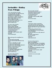 English Worksheet: Song lyrics - Invincible by Hedley