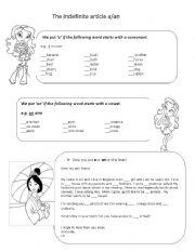 English Worksheet: The indefinite article A/AN