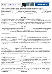 English Worksheet: What Facebook Is For