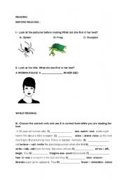 English worksheet: A woman found a scorpion 