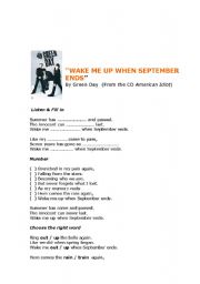 English worksheet: wake me up when september ends by Green day