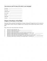 English Worksheet: Days of the week