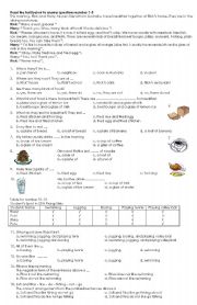 English Worksheet: quiz (FOOD AND DRINK, SPORT, POSSESIVE)