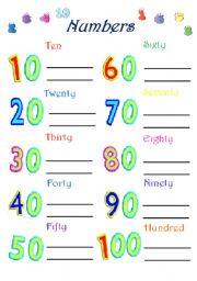 English Worksheet: numbers by tens