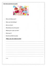 English Worksheet: Write a paragraph about a birthday