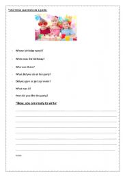 English worksheet: Write a paragraph about a birthday