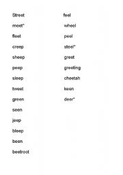 English worksheet: ea and ee words