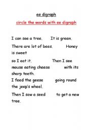 English Worksheet: ee digraph