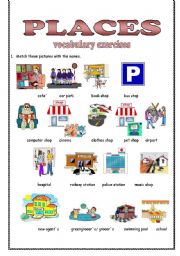 English Worksheet: Places - vocabulary exercises part 1