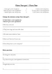 English worksheet: Have Has got 