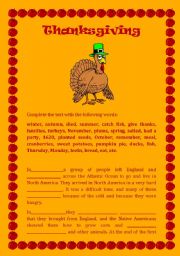 English Worksheet: Festivals: Thanksgiving