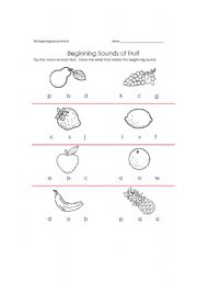 English Worksheet: Beginning sound of fruits
