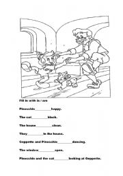 English Worksheet: Pinocchio colouring fill in with is/are