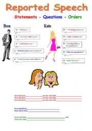 English Worksheet: Reported Speech (Statements - Questions - Orders)