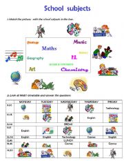 English Worksheet: School Subjects