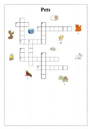 English worksheet: pets crosswords