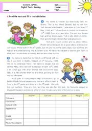 English Worksheet: Personal identification -- Reading Test