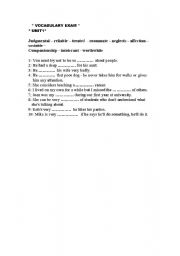 English worksheet: vocabulary exam interchange3 unit1