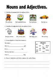 English worksheet: Nouns and Adjectives worksheet