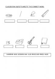 English Worksheet: CLASSROOM OBJECTS:WRITE THE CORRECT WORD
