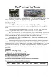 English Worksheet: Princes of the tower