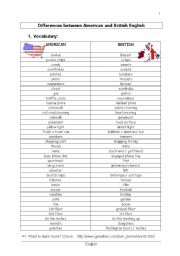 English Worksheet: American and British English