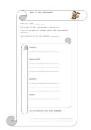 English worksheet: Restaurants