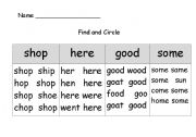 English Worksheet: sight word differentiation 2