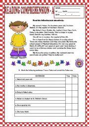 English Worksheet: READING COMPREHENSION A - BEGINNERS + KEY