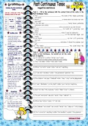 English Worksheet: Past Continuous Tense-negative sentences *** with grammar & key & B&W