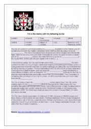 English Worksheet: The City -London -Cloze exercise (Key included)