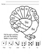 English Worksheet: Sight Word Turkey