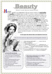 English Worksheet: Lets speak about beauty