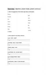 English worksheet: Exercises present simple, present continuos and opposites