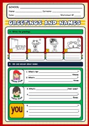 English Worksheet: GREETINGS AND NAMES