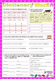 English Worksheet: Working with the Dictionary 1  (for lower intermediate students)