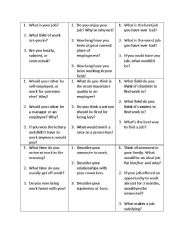 Job/Employment Unit Tic-Tac-Toe Question Set