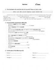 English Worksheet: Revision (9th form worksheet)
