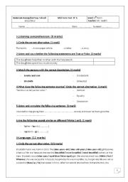 English Worksheet: Mid-term Test N° 1 (9th form)