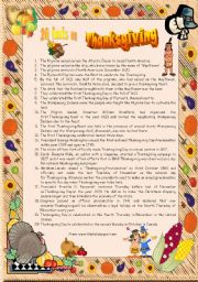 English Worksheet: Thanksgiving set 3 - 20 Facts on Thanksgiving - Reading comprehension