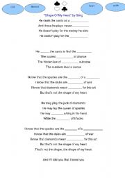 English worksheet: Shape of my heart by STING / a song/