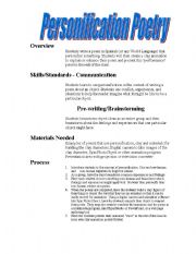 English Worksheet: Spanish Personification Poetry