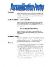 English worksheet: Spanish Personification Poetry