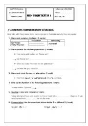 English Worksheet: mid-term test n1 (1st year )