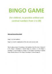 English Worksheet: Bingo game!!